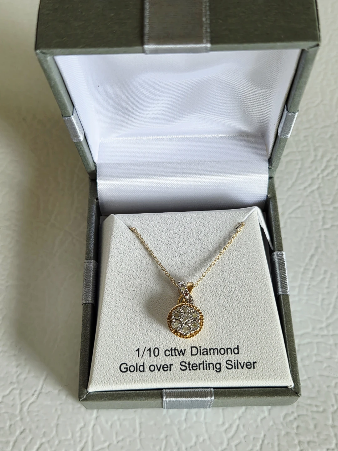 New 925 Sterling Silver Gold Plated Diamond Necklace