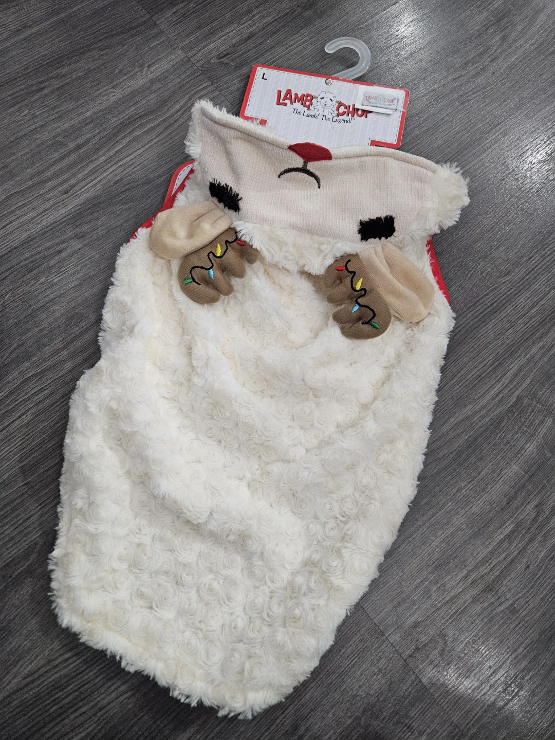 Lamb Chop Dog Hoodie/Costume with Holiday Antler - Size L