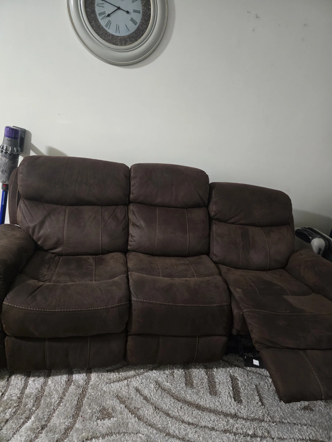 Brown Suede Reclining Sofa