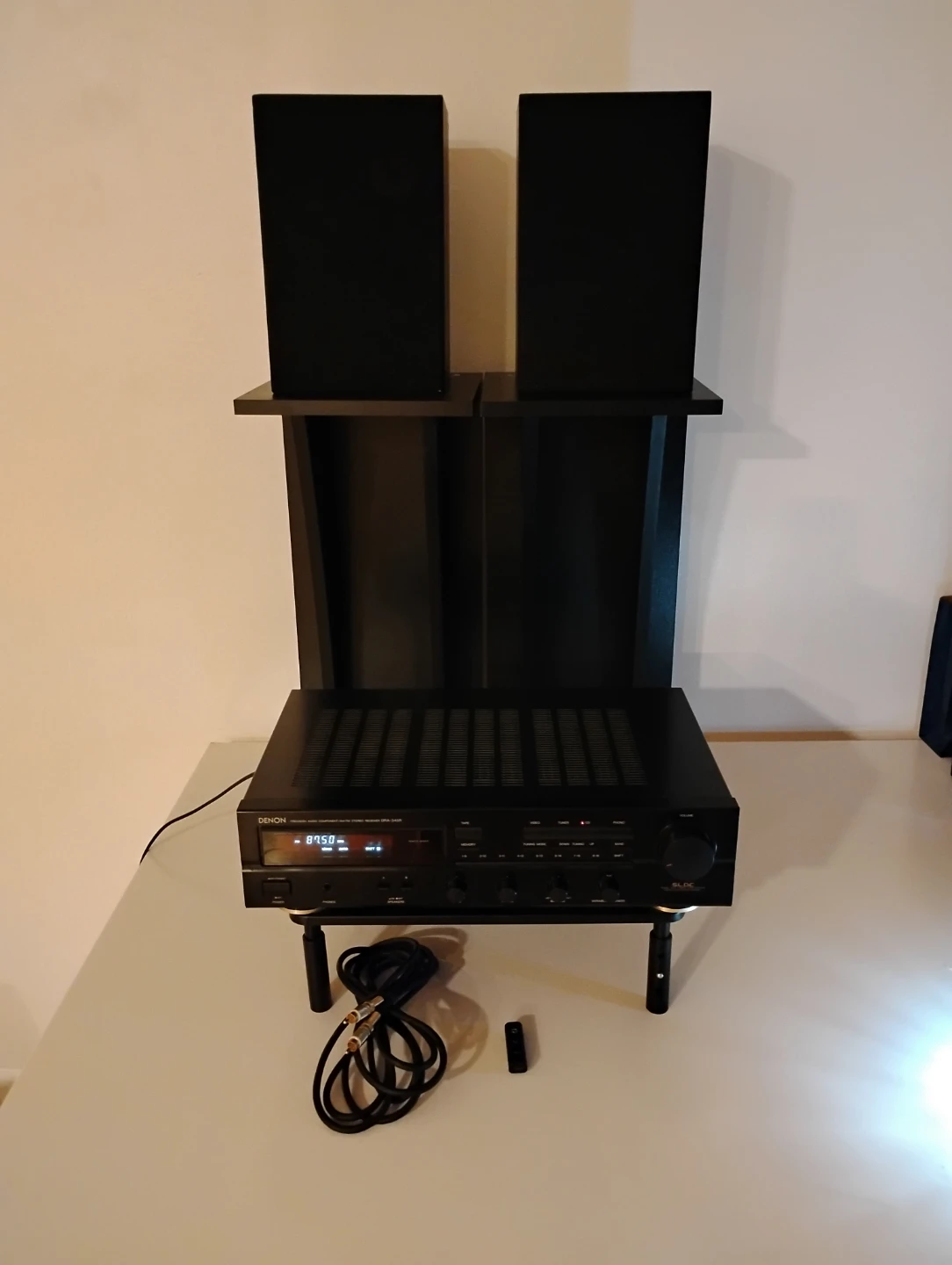 Denon DRA-345R Stereo Receiver with Speakers and Stands