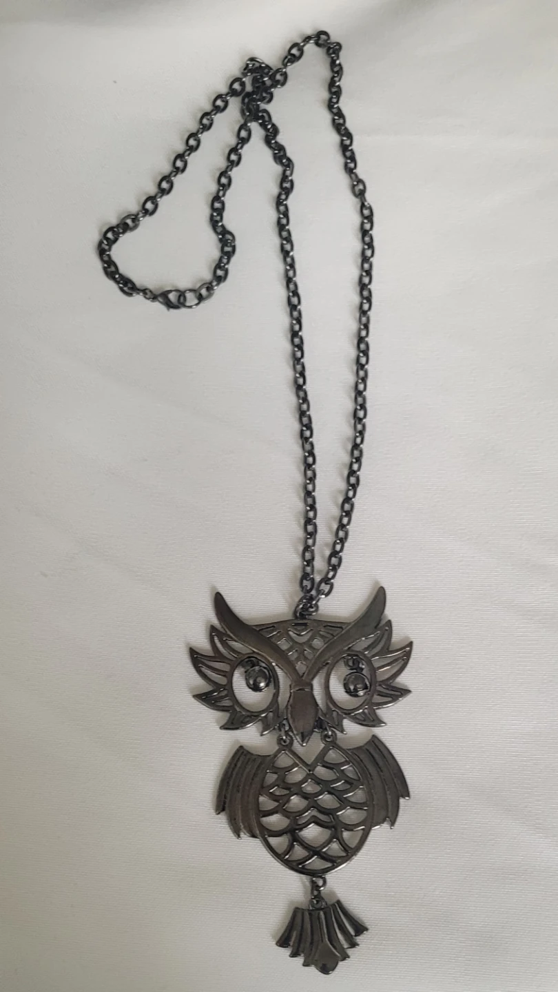 Gunmetal Owl Pendant Necklace - photo 2
