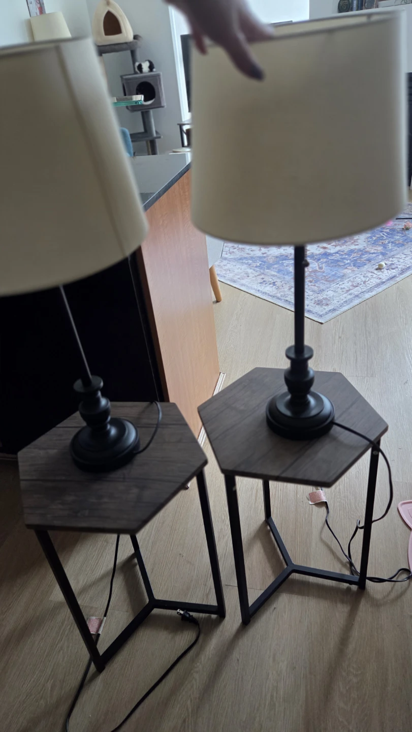 Pair of Hexagonal Side Tables with Lamps - photo 3