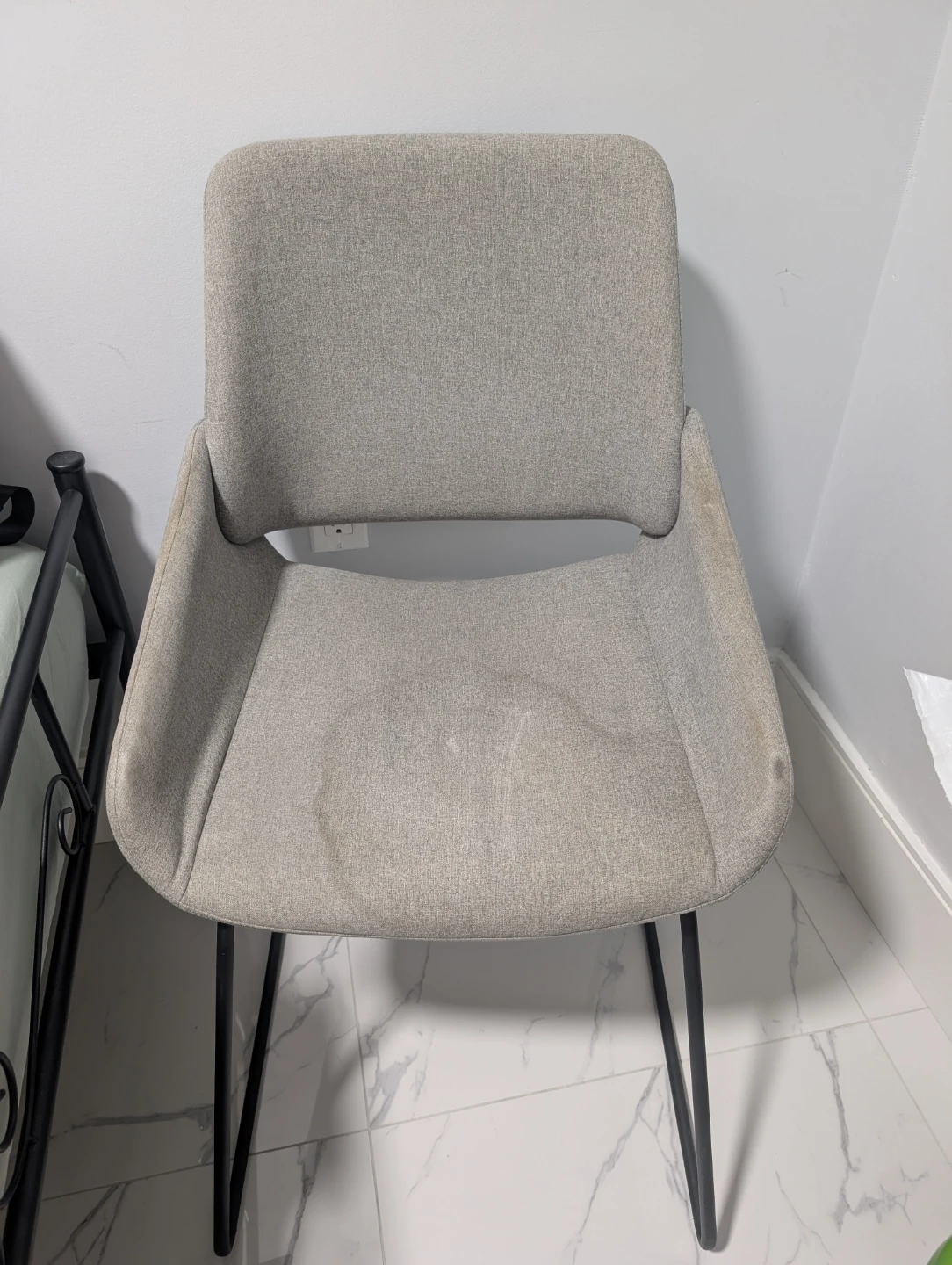 Grey Desk Chair with Metal Legs (Water Stain on Seat)