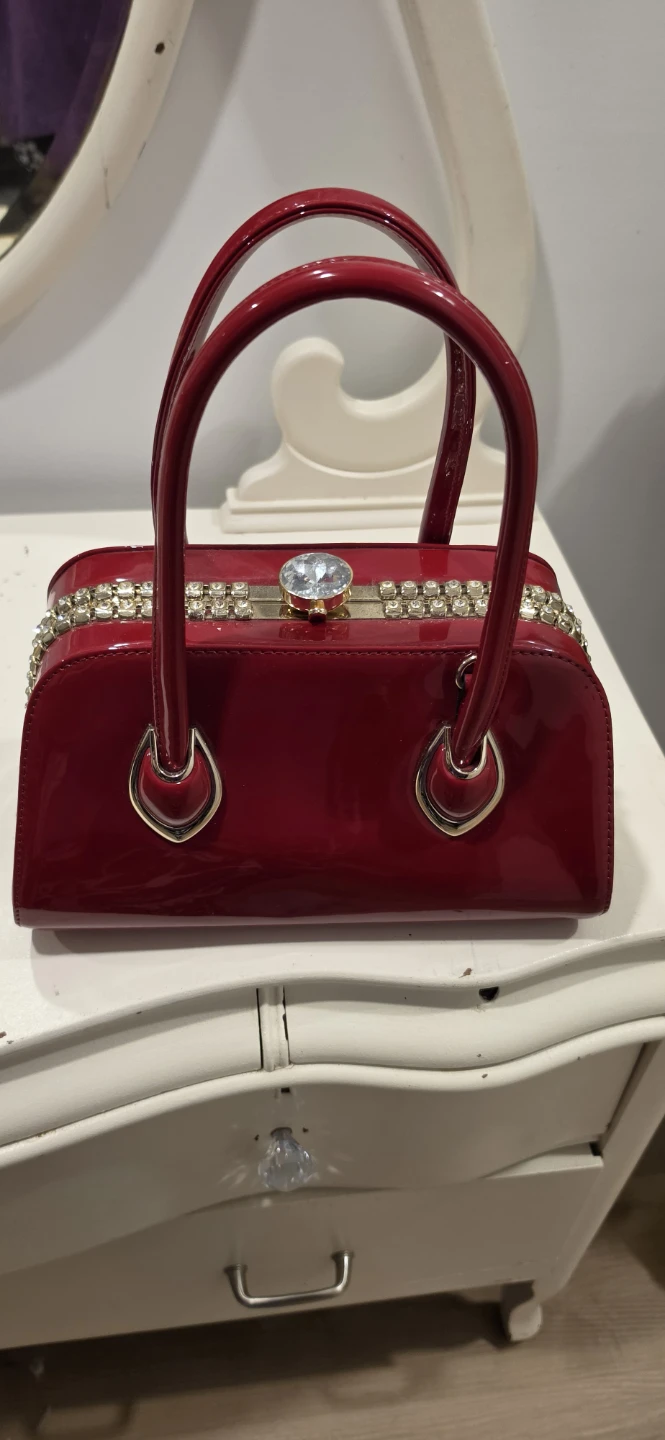 New true red and rhinestones handbag patent leather