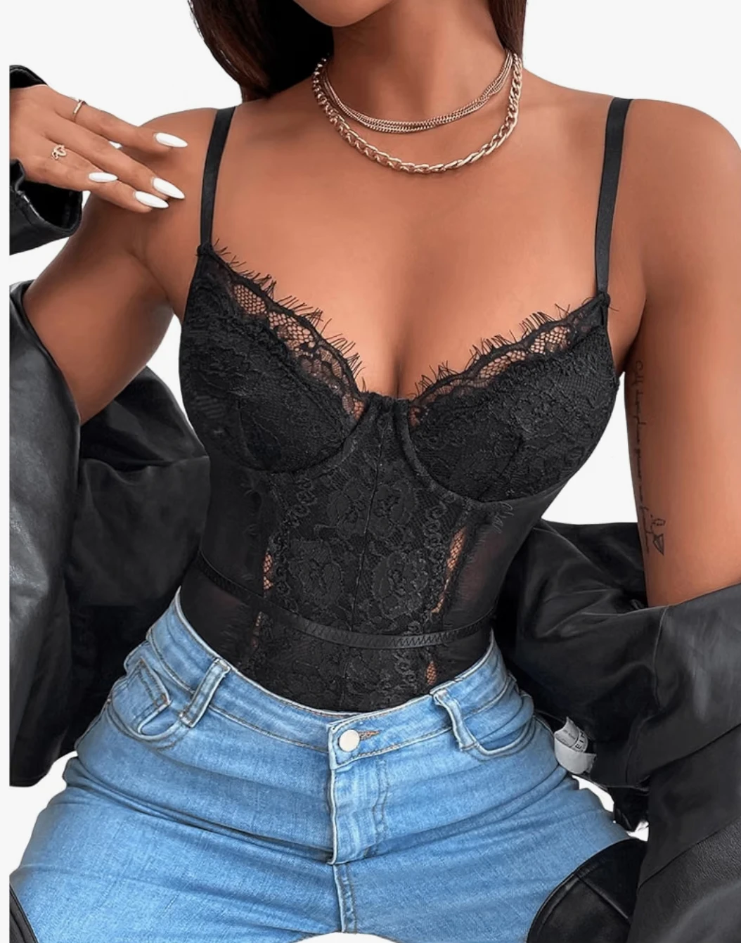 🏈Brand New Women's Black Lace Bodysuit Top — Size M (fits M/L)🏈 - photo 4