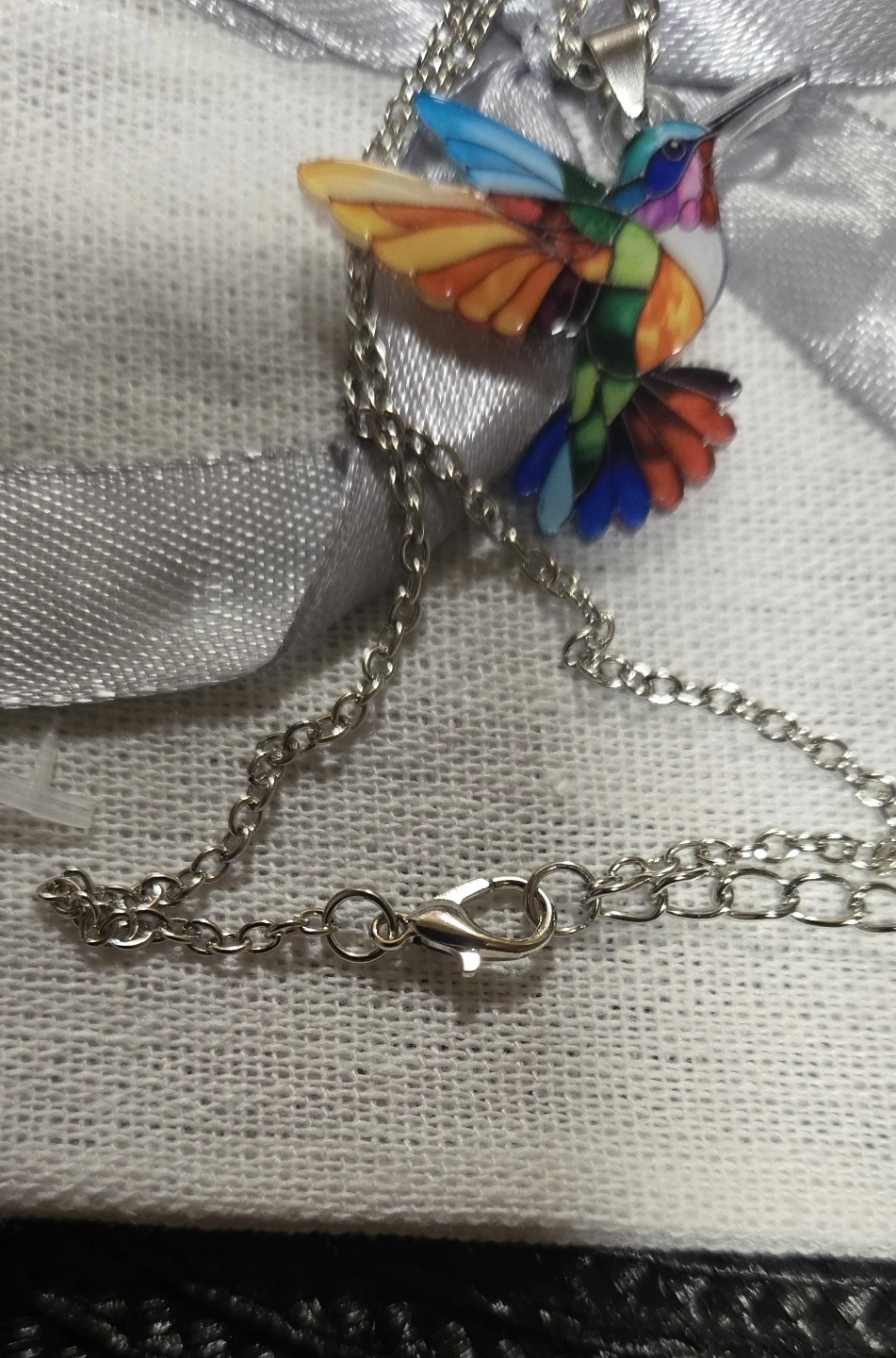 Stained Glass Style Hummingbird Necklace (New with Gift Pouch) - photo 3