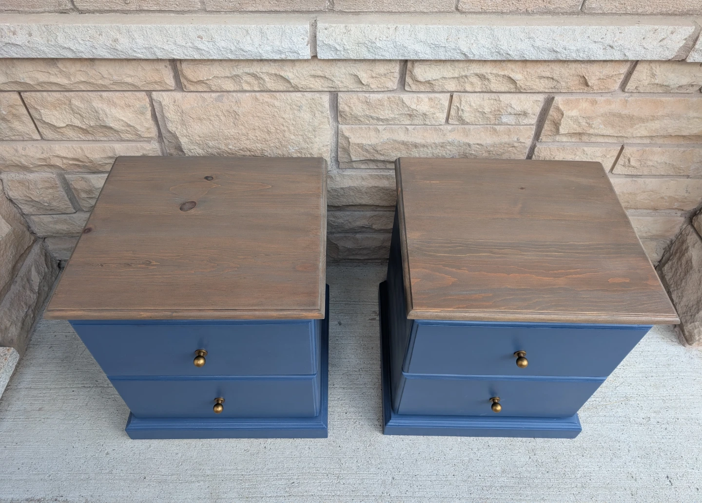 Pair of Blue Nightstands with Wooden Tops - photo 3