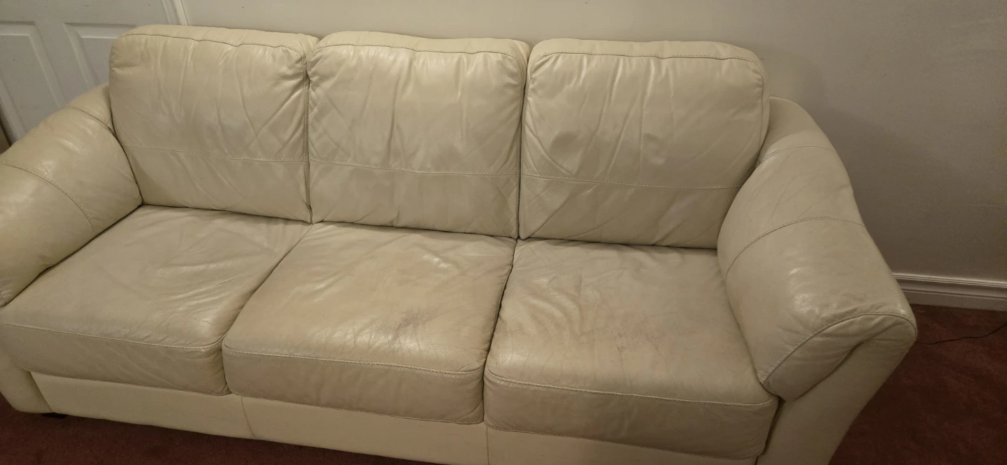 Cream Leather 3-Seater Sofa - photo 3
