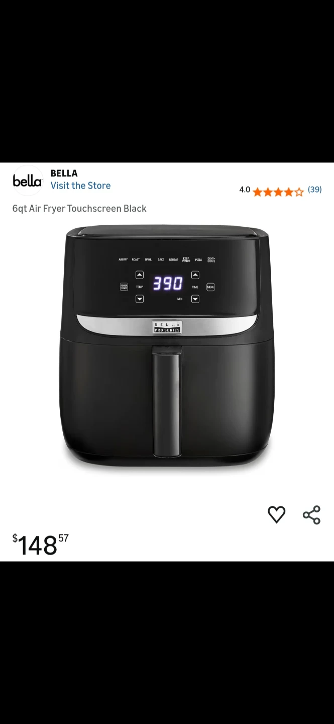 Bella Pro Series 8qt Touchscreen Air Fryer Black