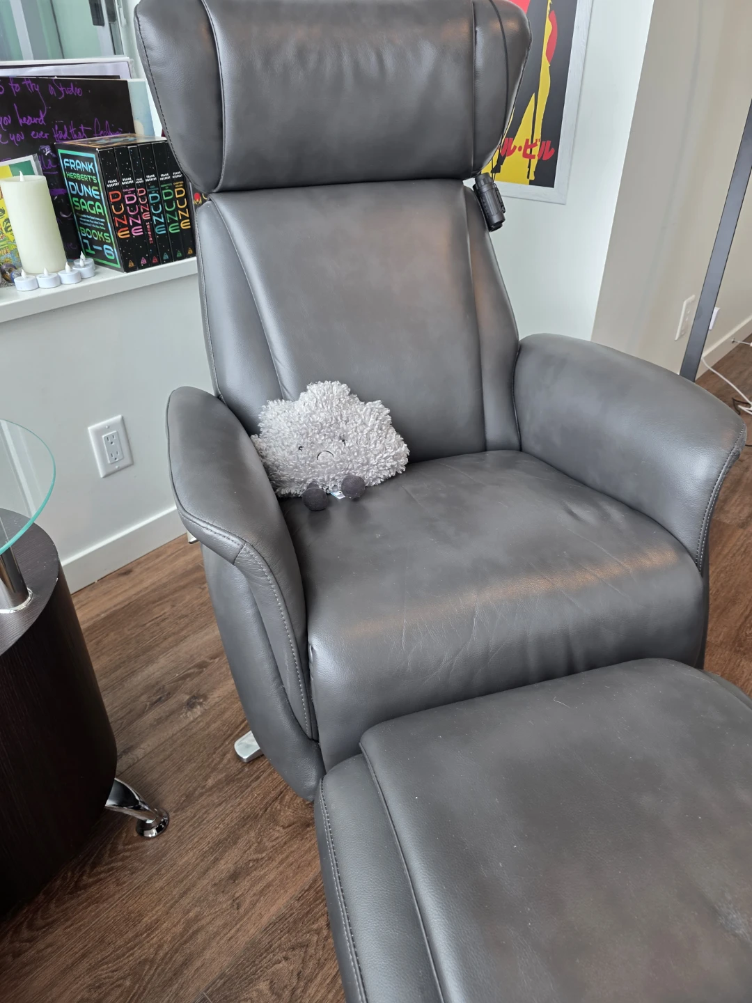 Modern Grey Leather Recliner with Ottoman