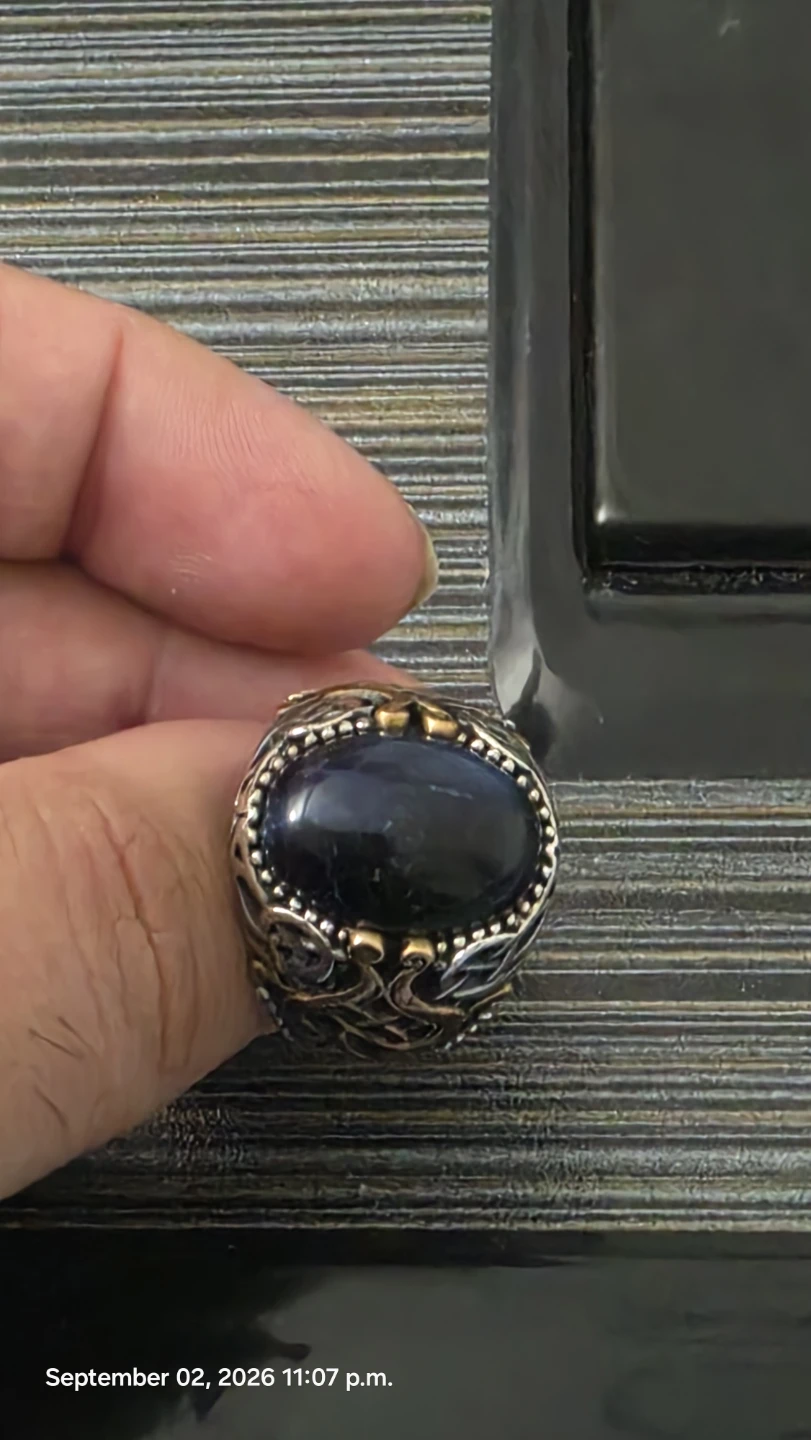 Tiger eye Men's Oval Blue Stone Ring