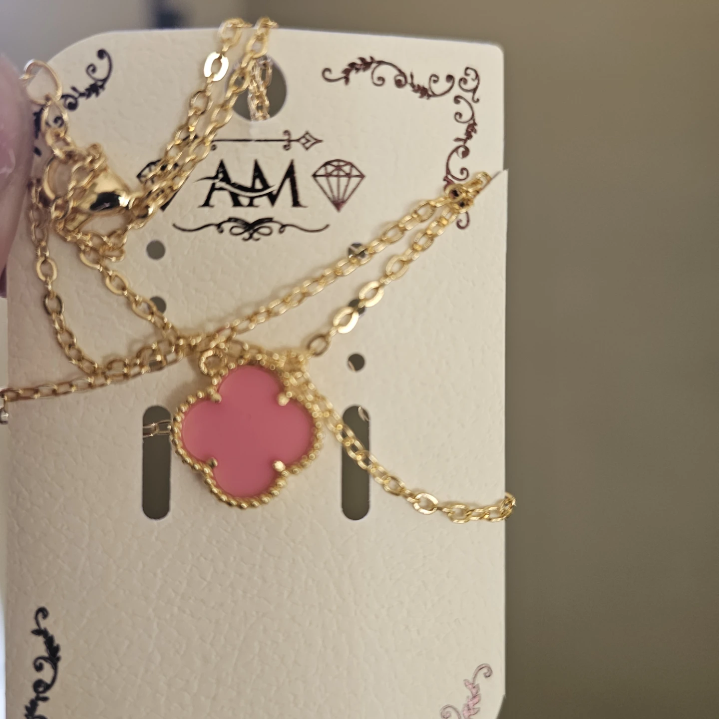Gold-Tone Pink Clover Necklace