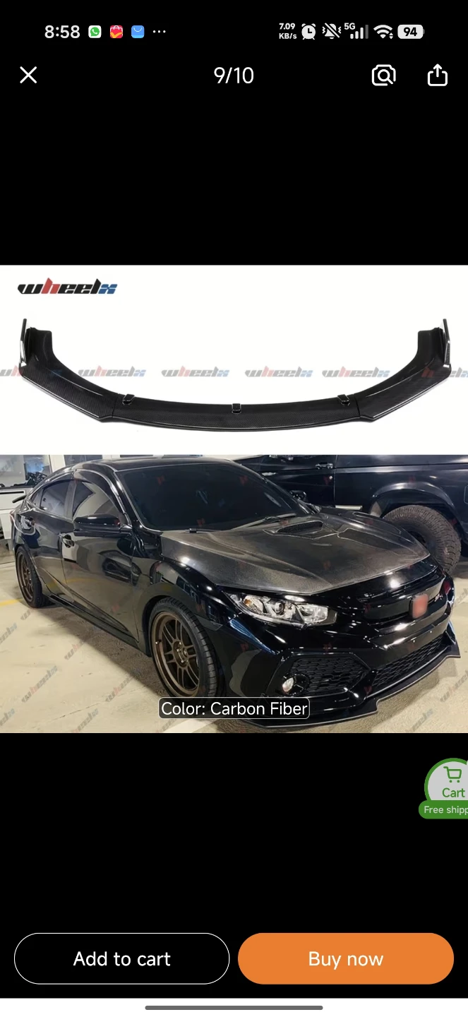 Front Bumper Lip for Honda Civic Carbon Fiber