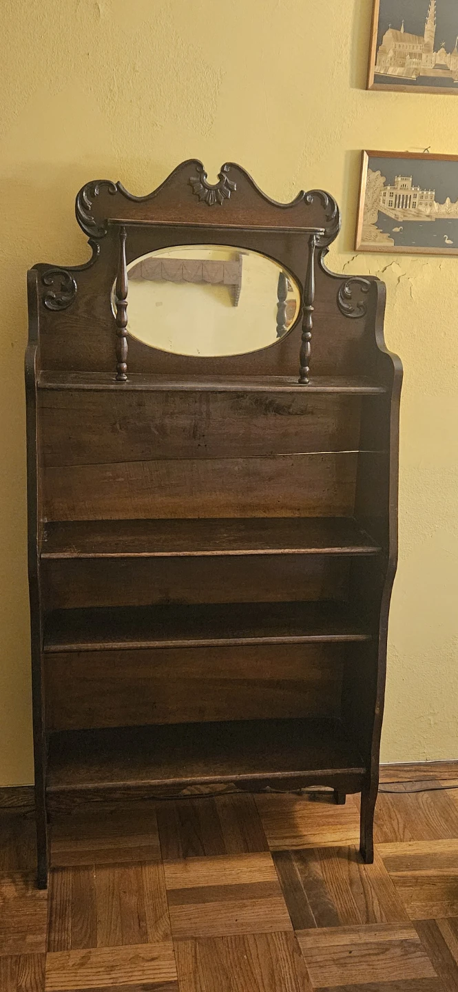 Antique Wooden Curio Shelf with Oval Mirror - photo 4