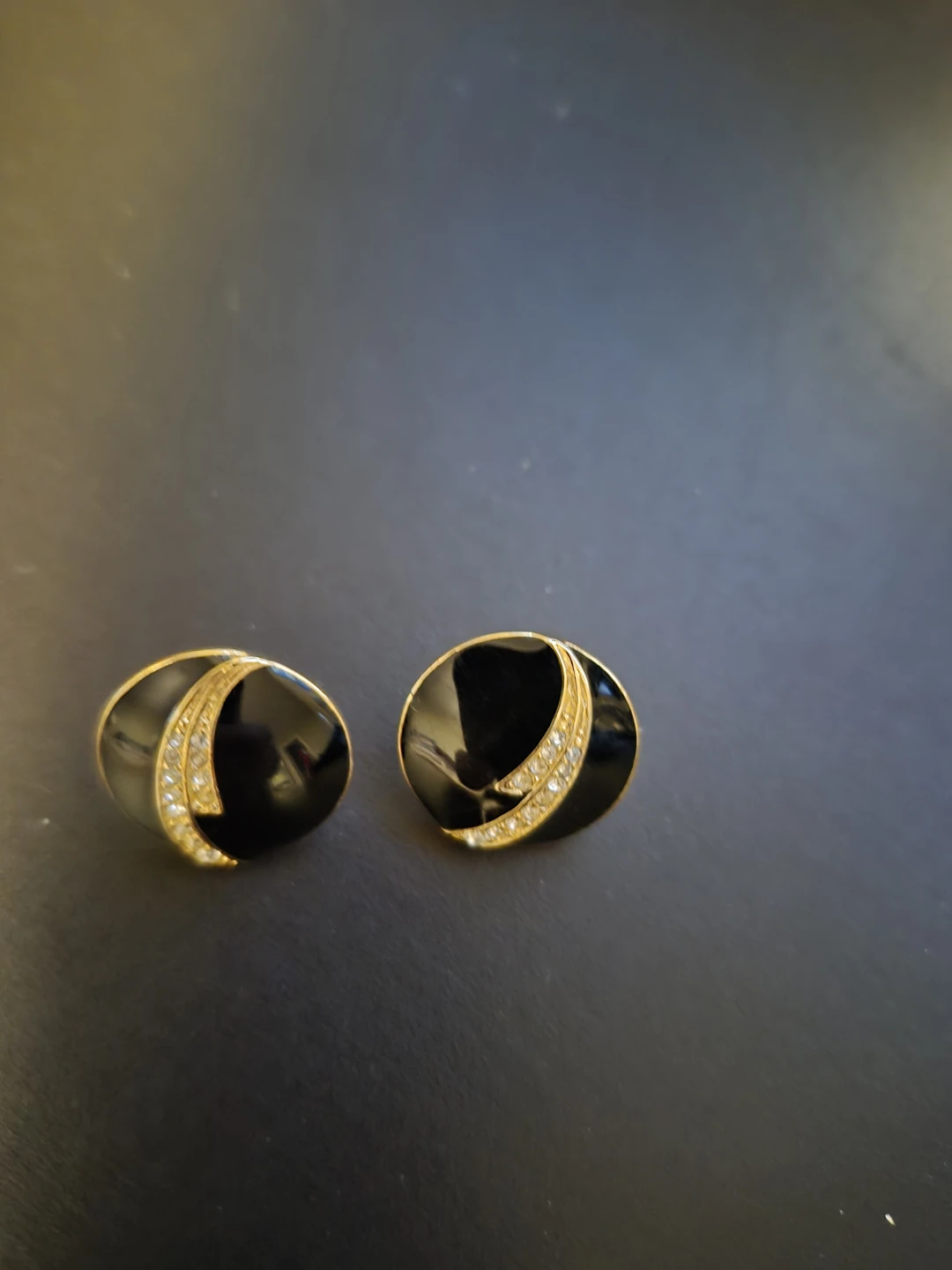 Black and Gold Crescent Stud Earrings