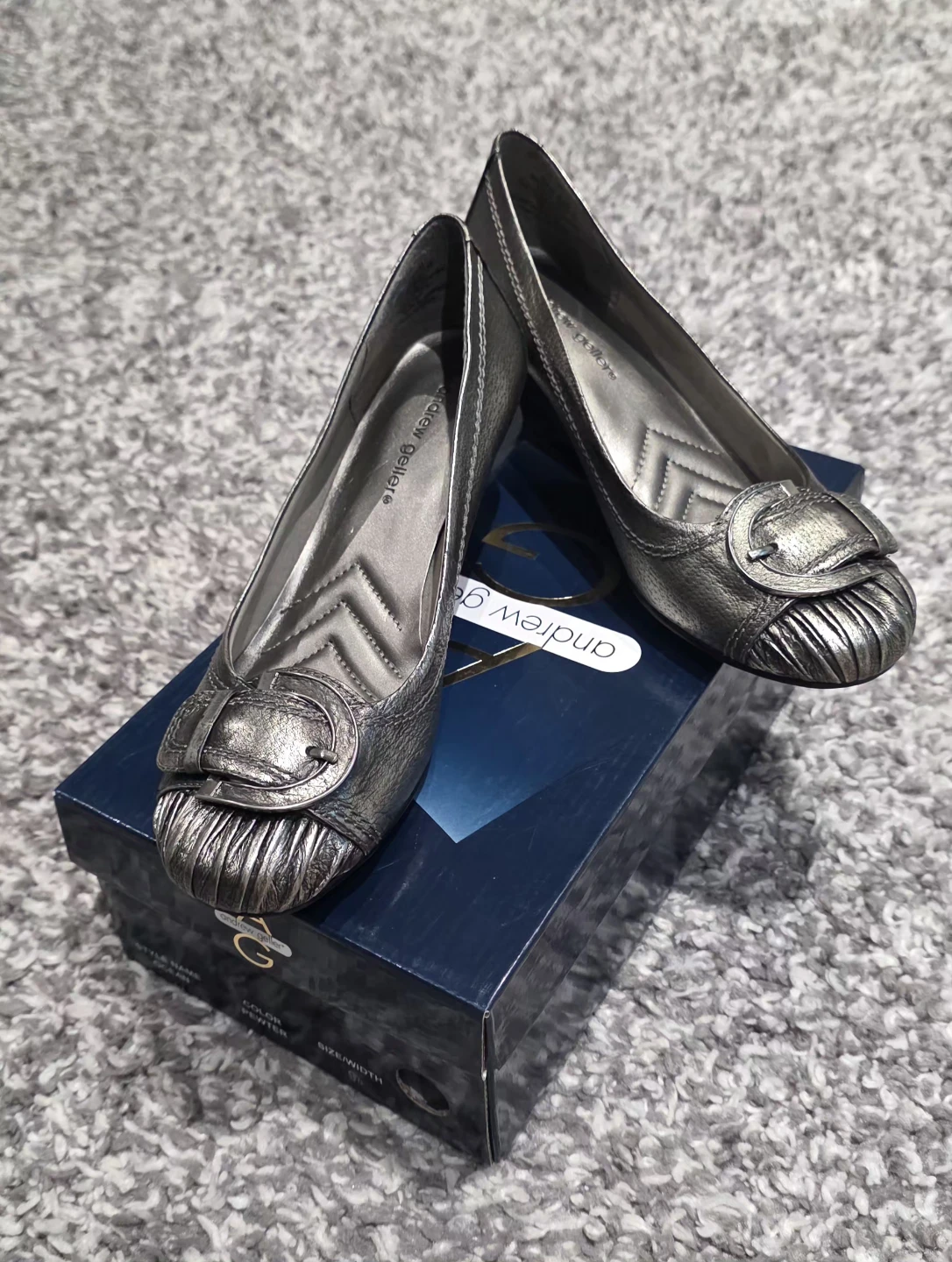 Andrew Geller Ocean Wedge Shoes, Pewter, Size 9.5