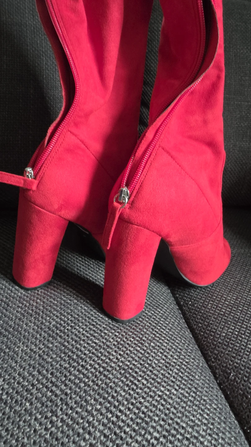 Red suede-look over-the-knee boots - photo 3