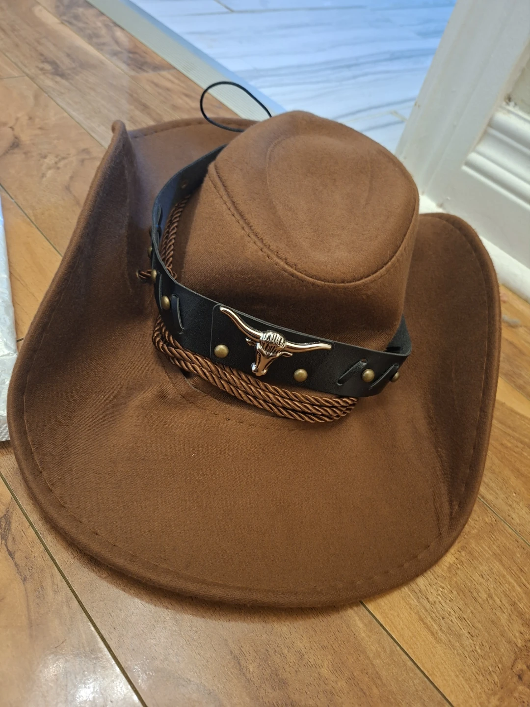 Brown Western Cowboy Hat with Bull Detail
