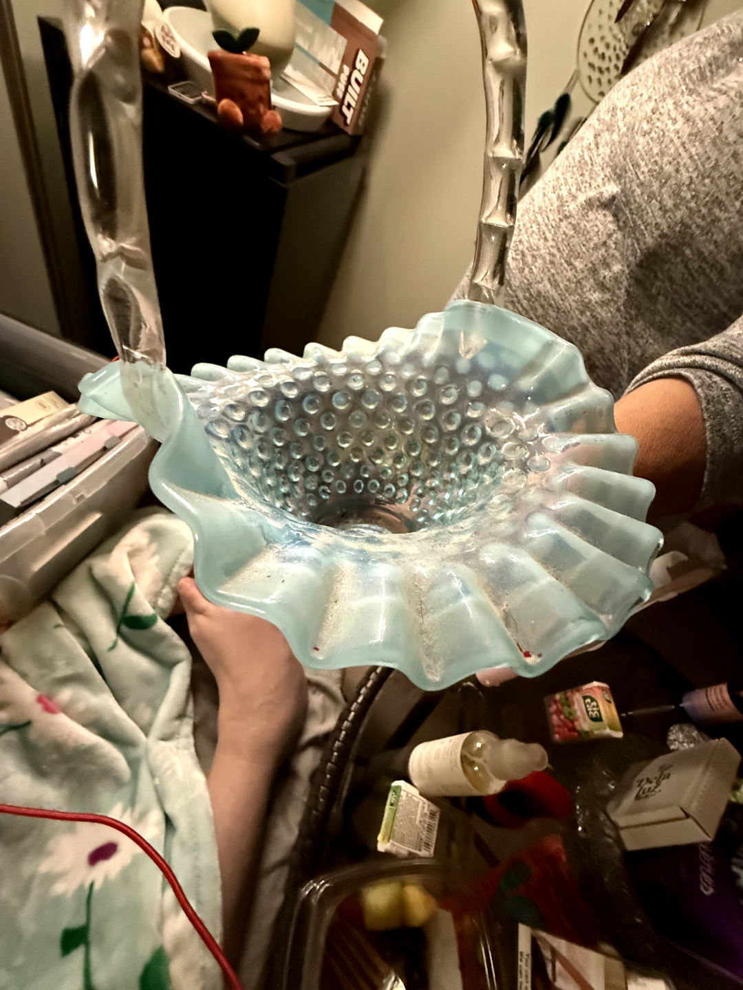Light Blue Glass Hobnail Basket - photo 2