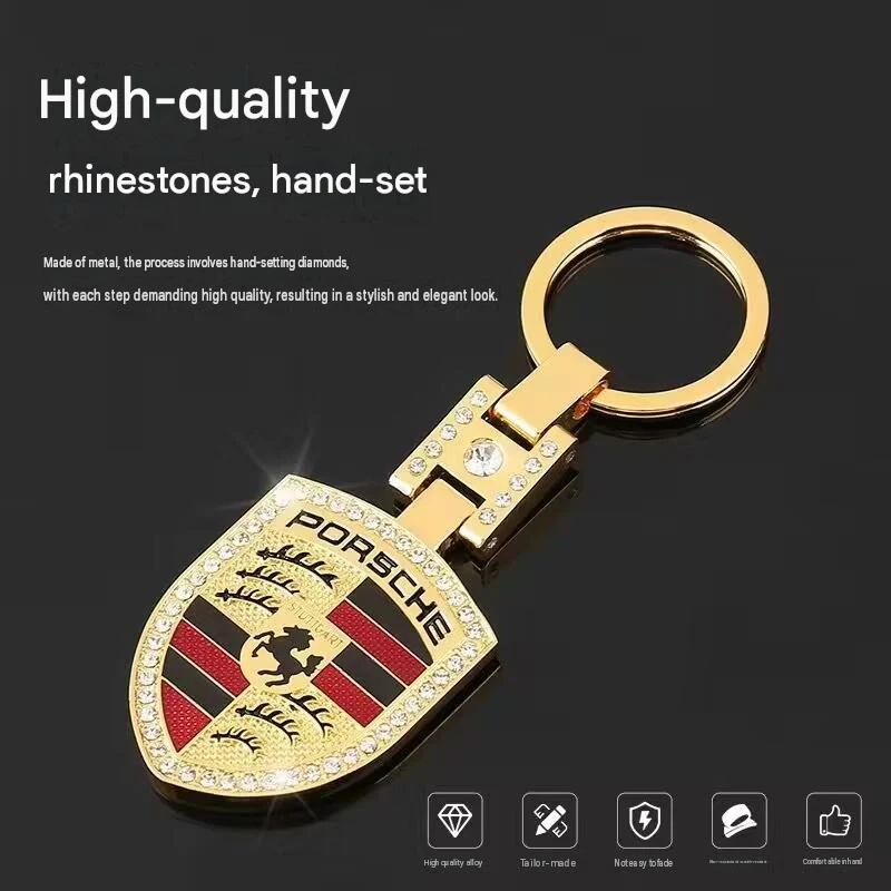 Luxury Porsche Rhinestone Gold Keychain - photo 3