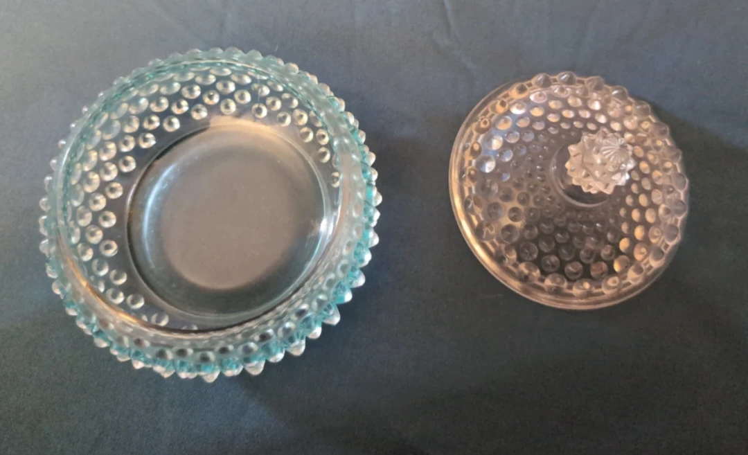 Vintage Blue Hobnail Glass Covered Candy Dish - photo 2