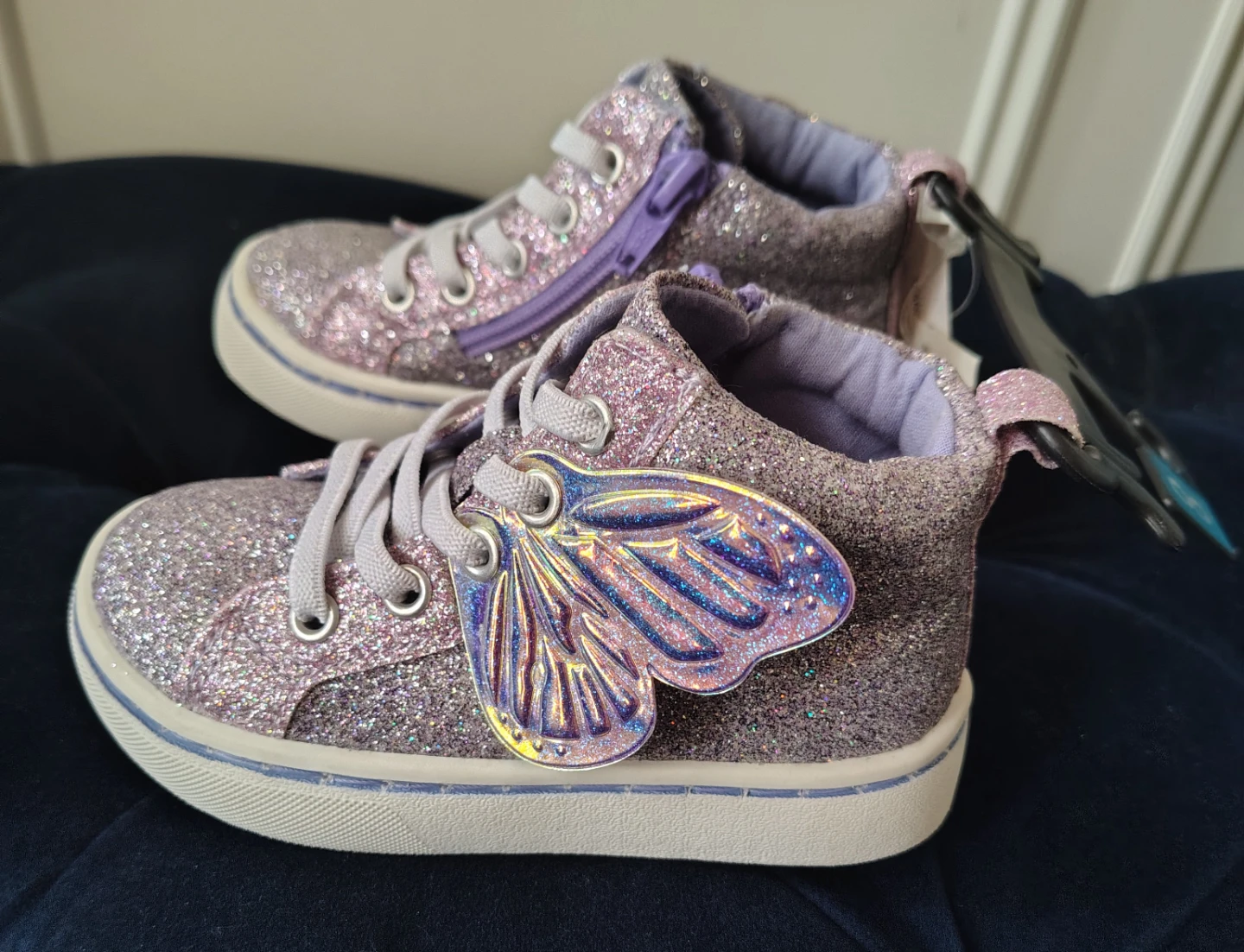 Sz 8 George Kids Glitter Butterfly High-Top Sneakers New - photo 2