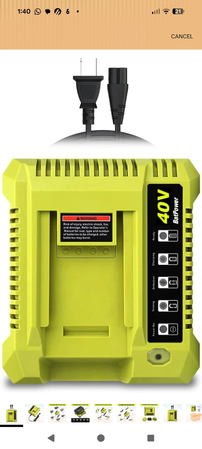 40V Lithium Battery Charger for ryobi