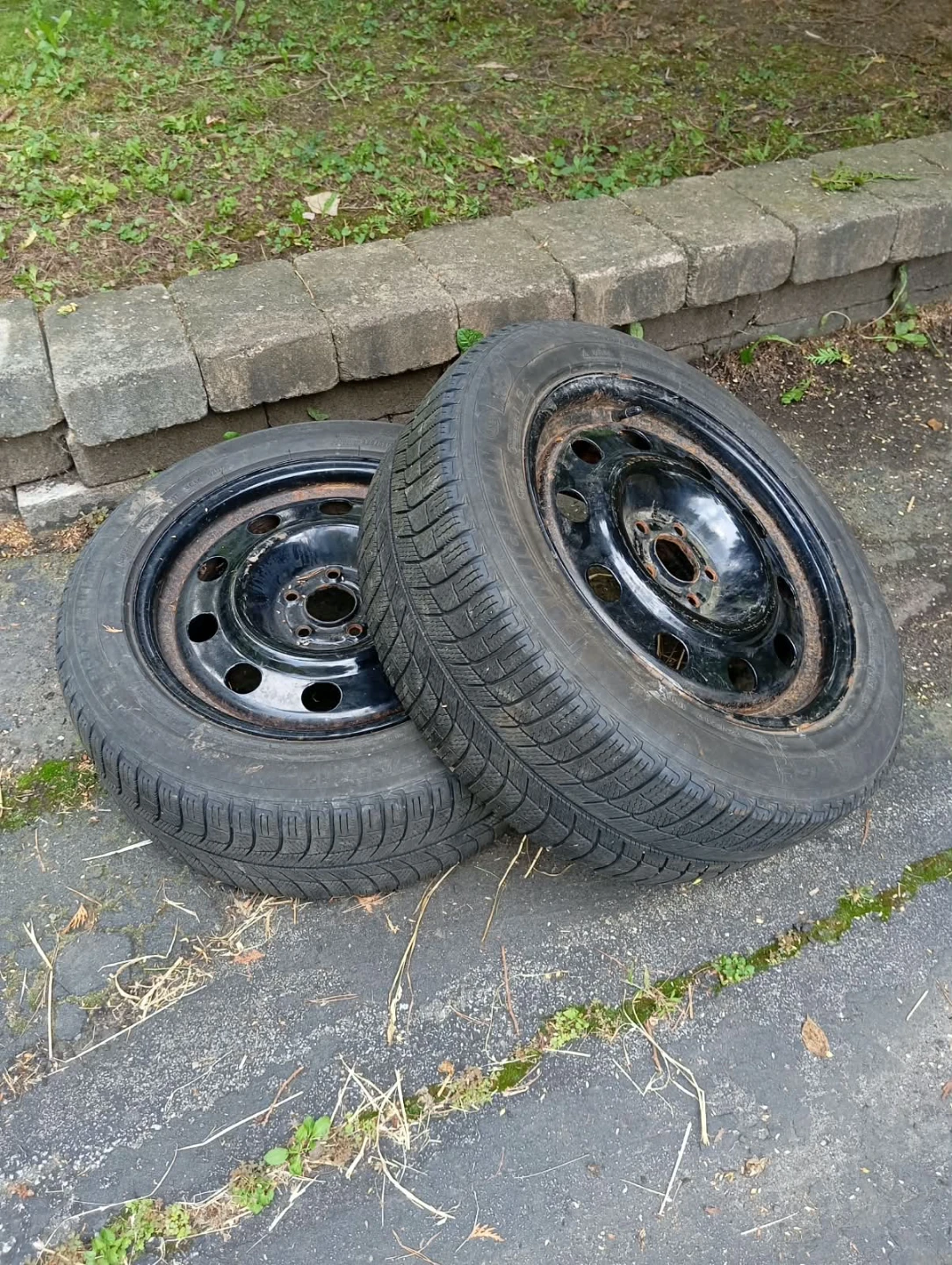 Two Michelin 225/55R17 Tires on Rims