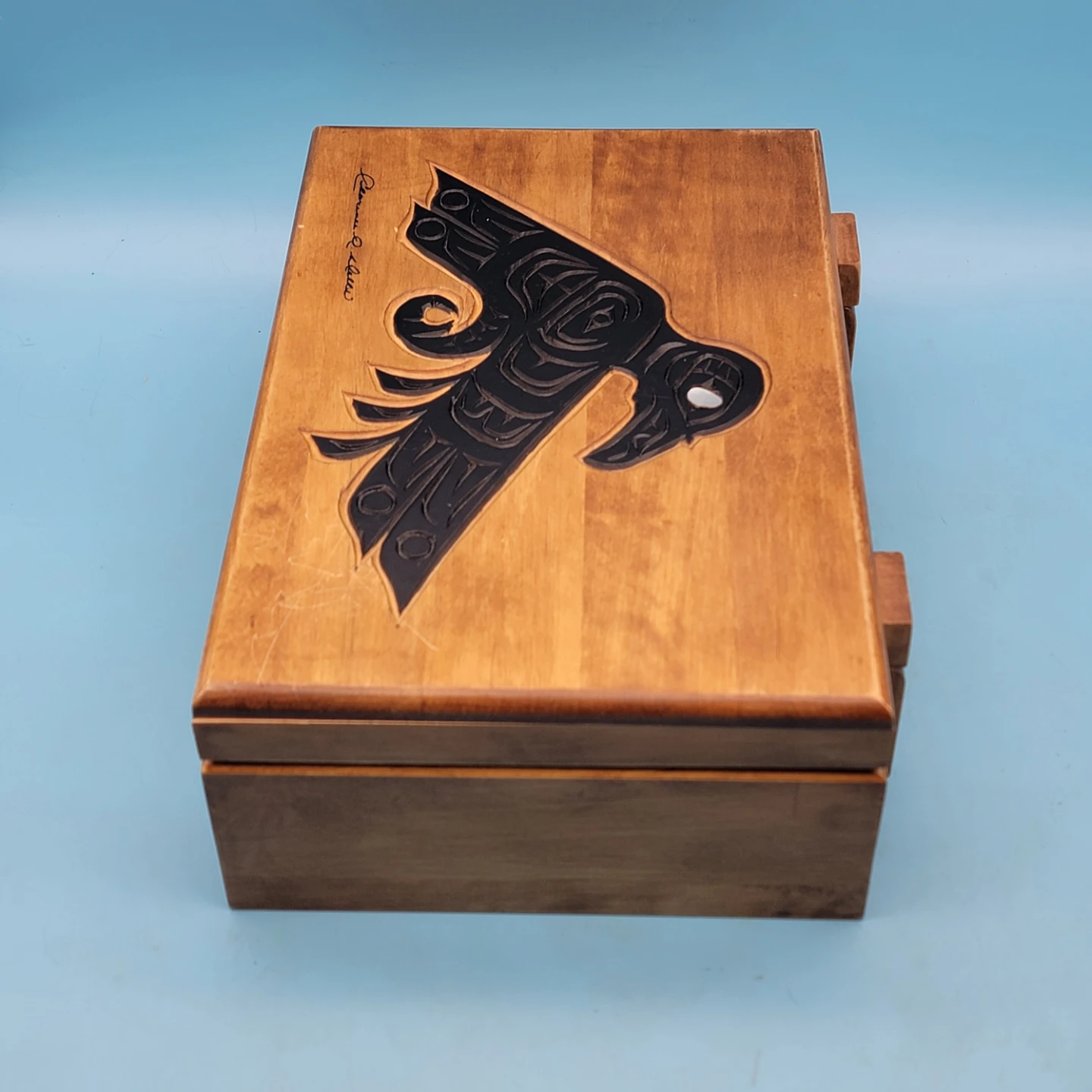 WOODEN RAVEN KEEPSAKE BOX by Clarence A. Wells Haida Carver - photo 4
