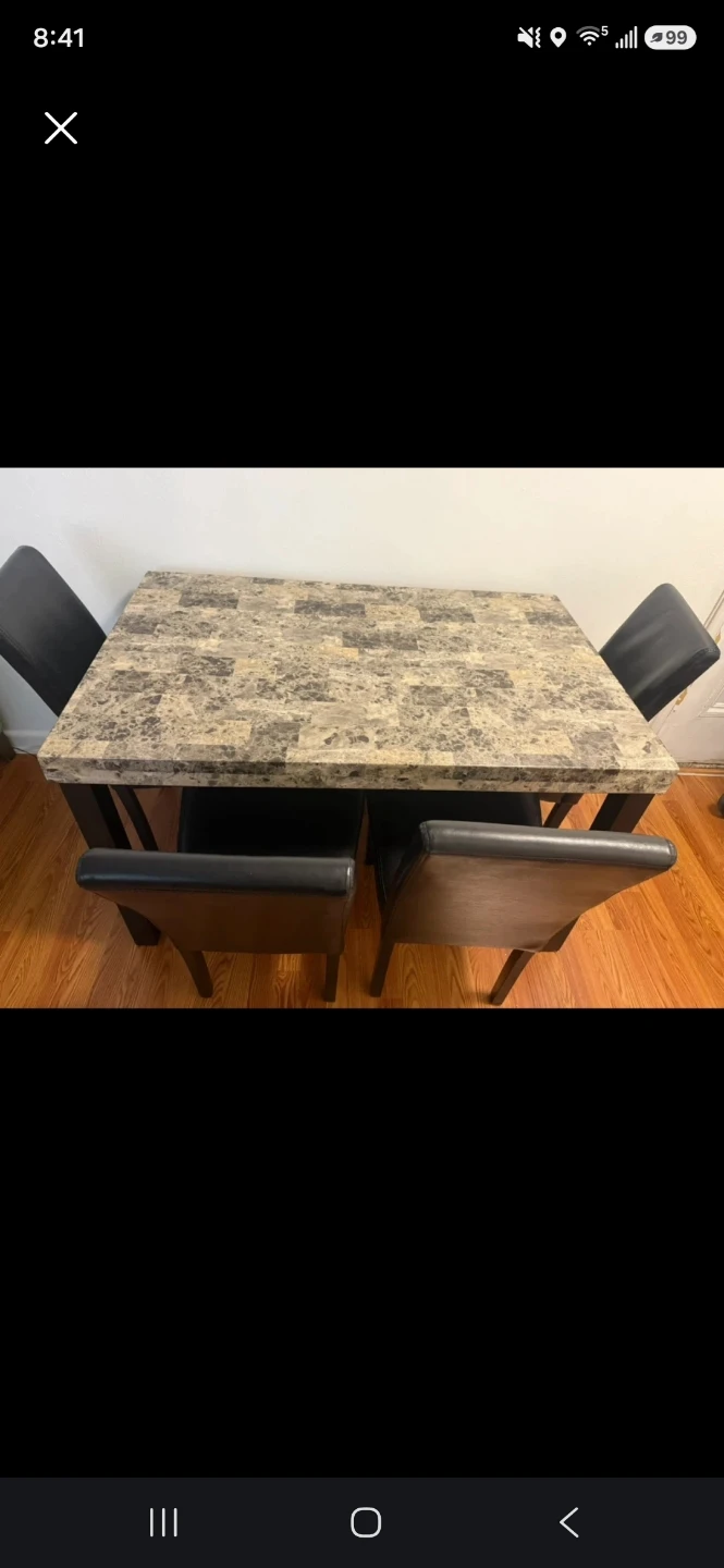 Faux Marble Dining Set with 4 Chairs