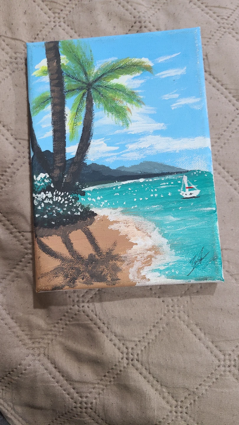 Original Hand-Painted Tropical Beach Canvas