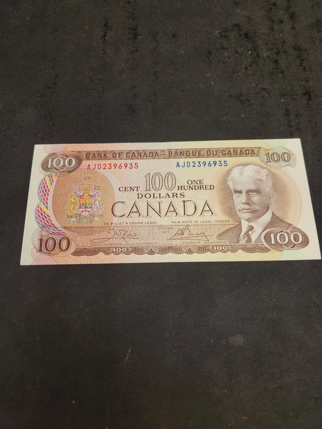 Vintage 1975 Canadian $100 Bank Note