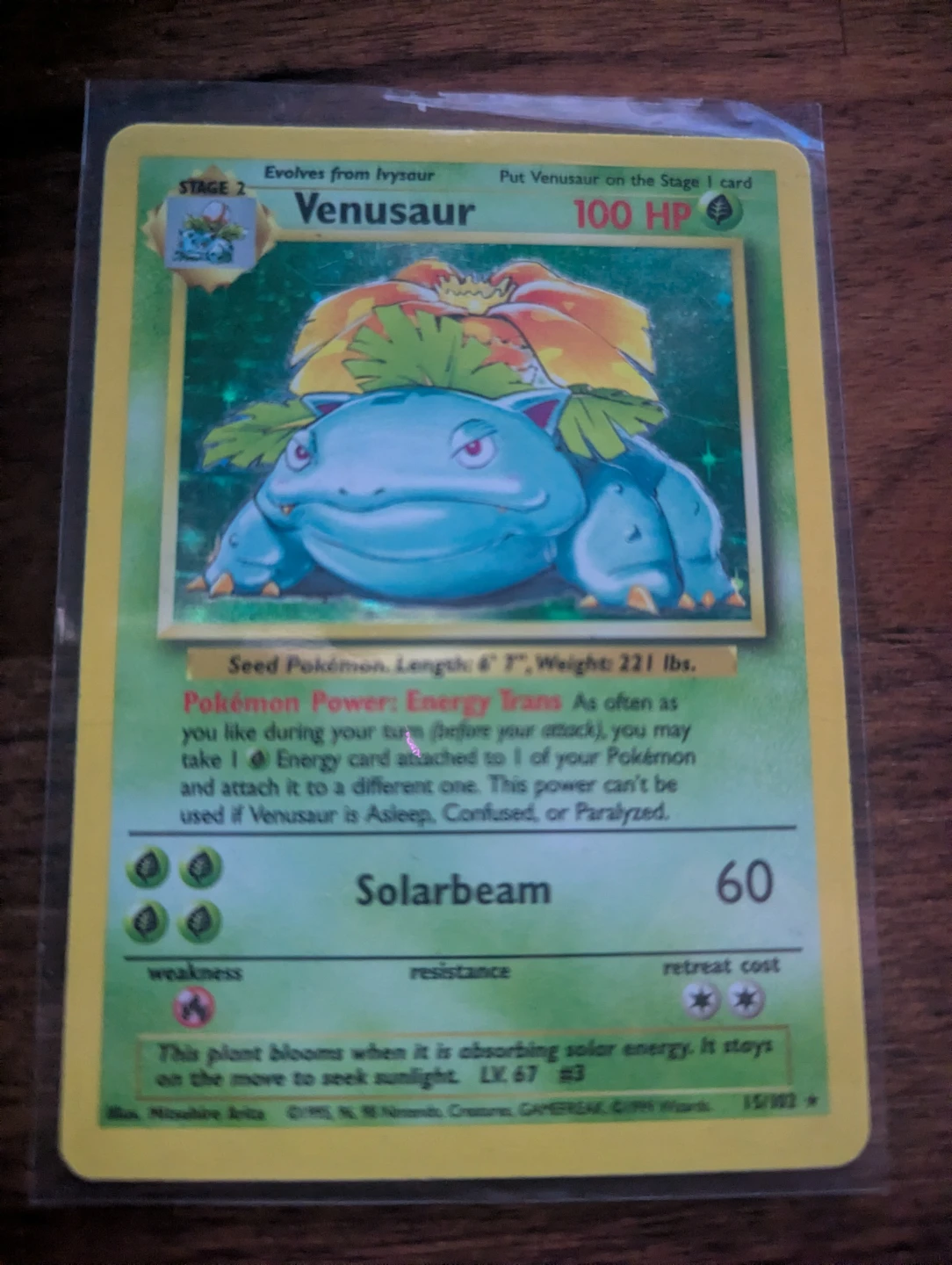 Vintage Venusaur Holo Pokemon Card 15/102