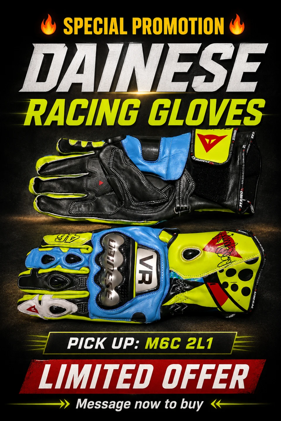 Dainese VR 46 Motorcycle Gloves Size L