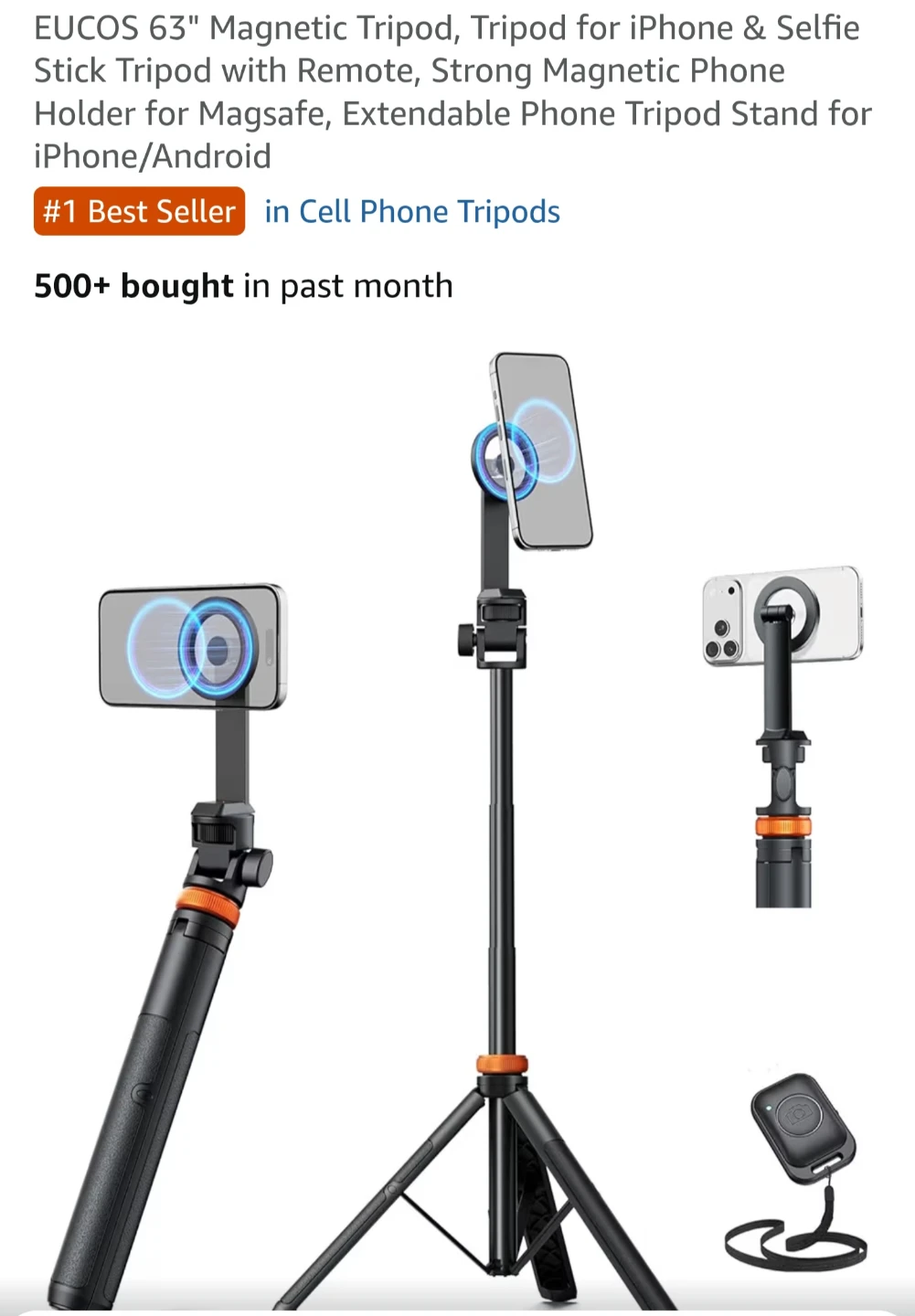 EUCOS 63-inch Magnetic Phone Tripod - photo 2