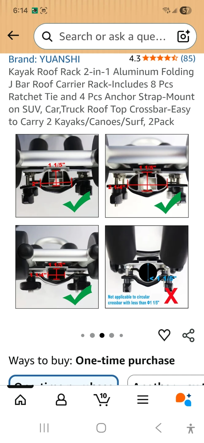: YUANSHI Aluminum Folding Kayak Rack 2-in-1 J Bar Roof - photo 5