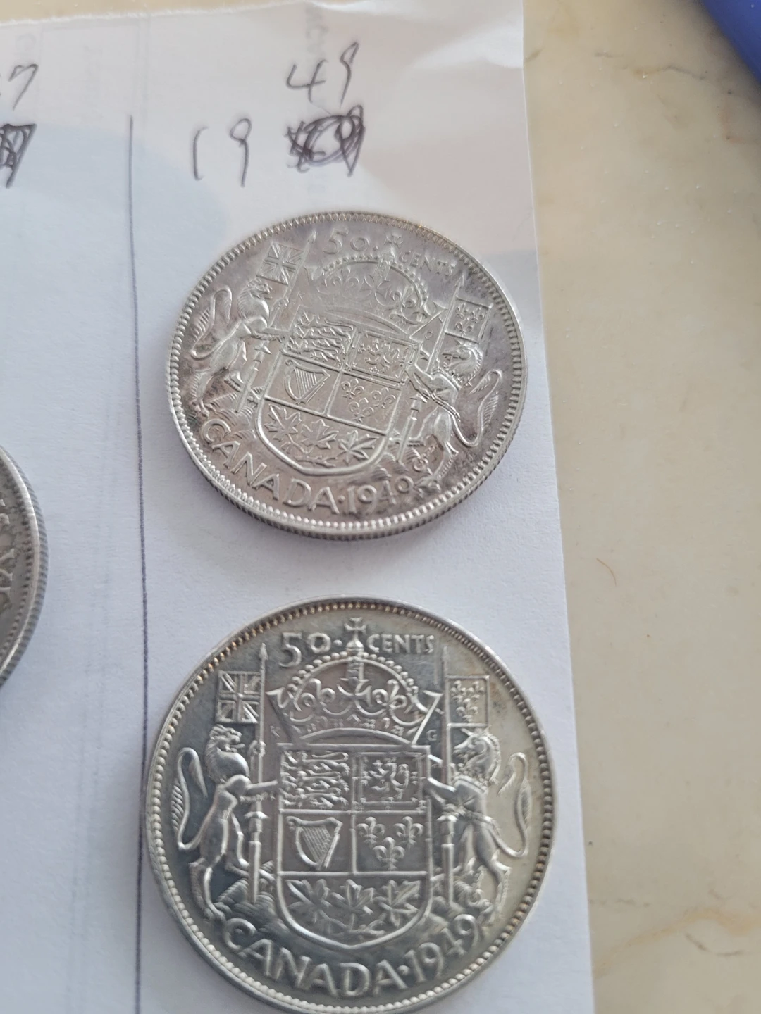 two 1949 Canada 50 Cents Coins