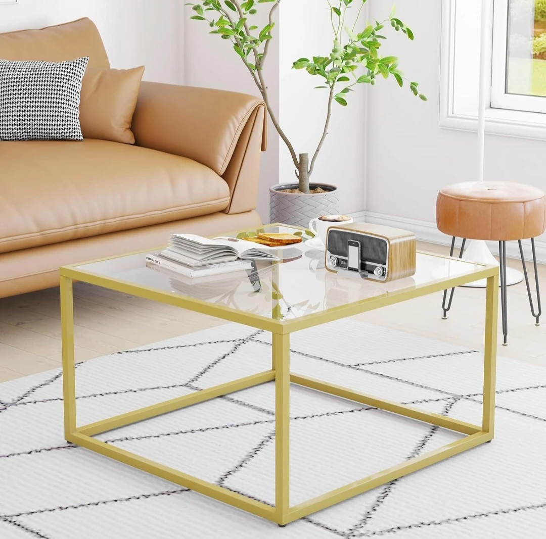 Square Glass Coffee Table with Metal Frame - photo 3