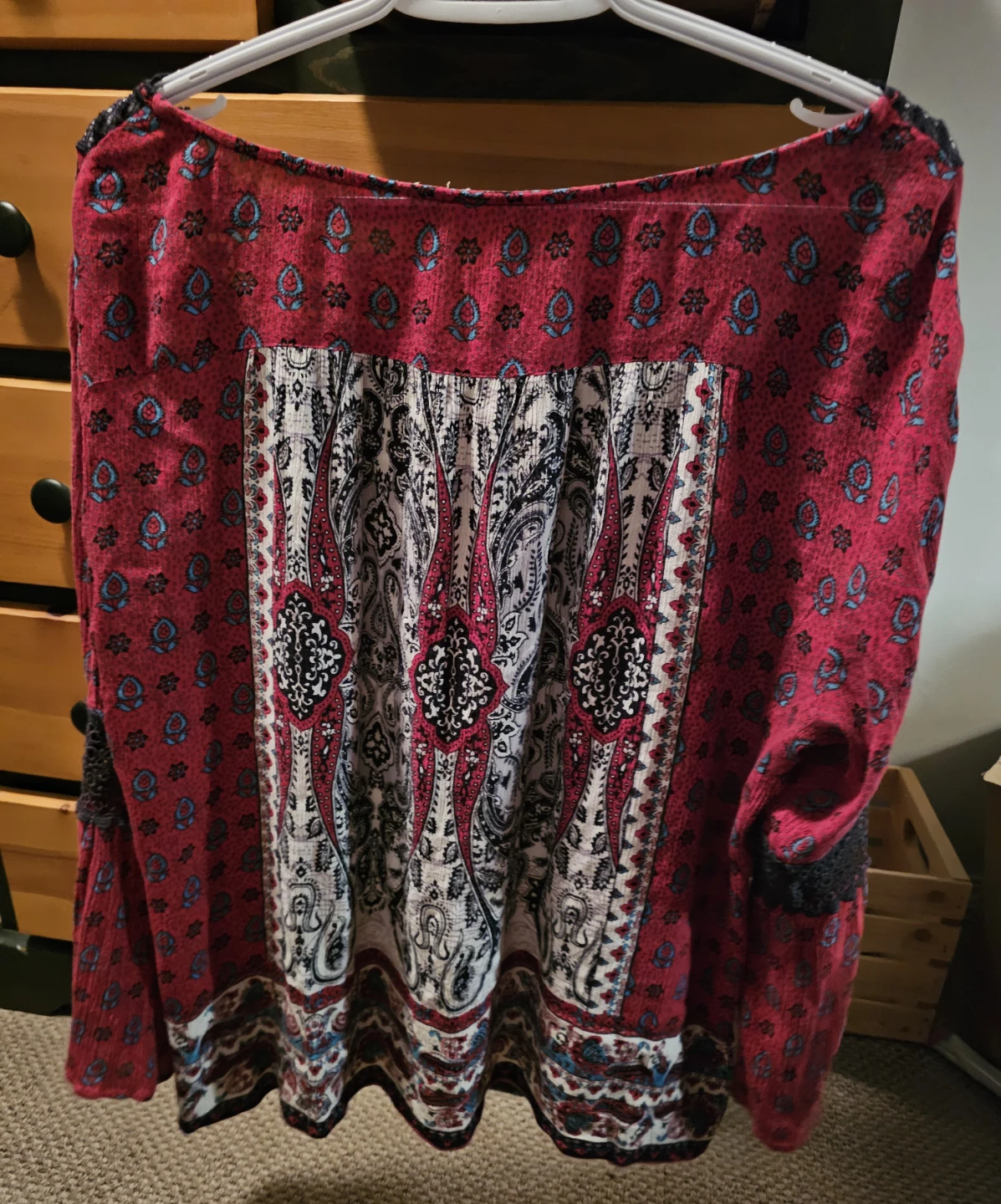 Boho Red Paisley Print Long Sleeve Blouse - photo 3