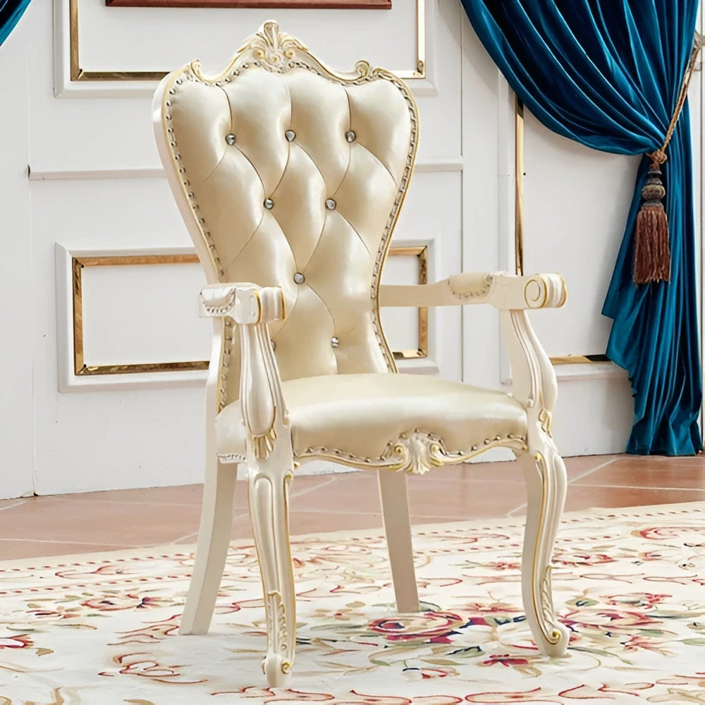 2 Modern French Aestetic Leather Dining chairs with Rhinestones - photo 2