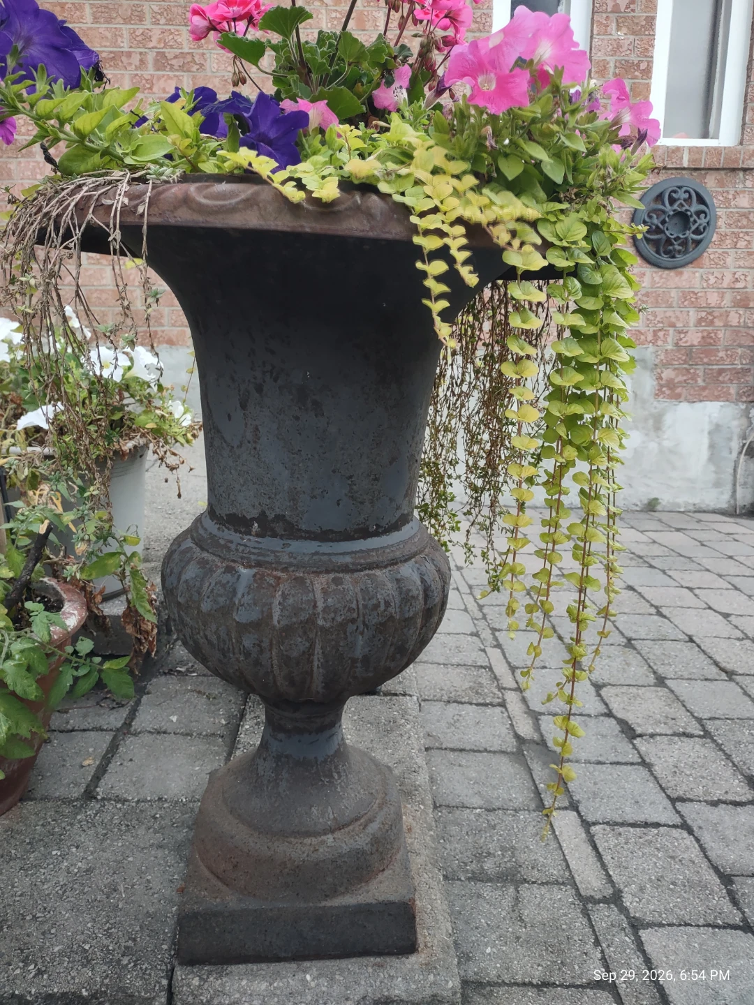 Large Antique-Style Iron Garden Urn
