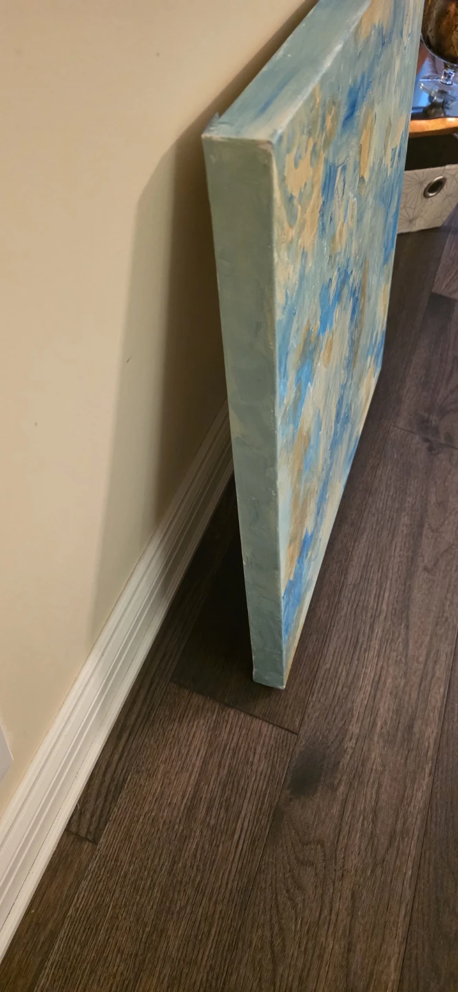 Signed Original Abstract Blue and Gold Canvas Art  Acrylic & Oil - photo 4