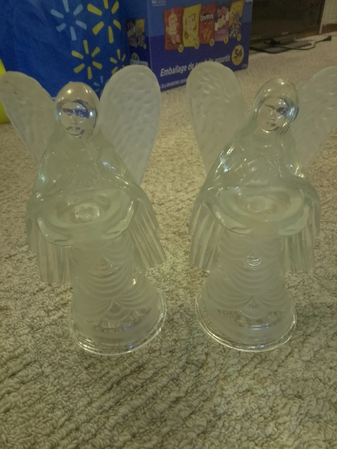 Set of 2 Frosted Glass Angel Candle Holders