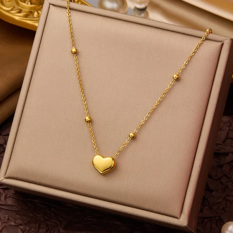 Gold-Tone Heart Pendant Stainless Steel Necklace