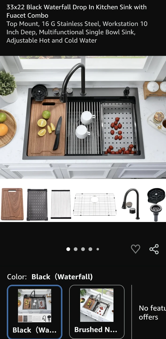 33" Black Stainless Steel Kitchen Sink with Faucet Combo - photo 2