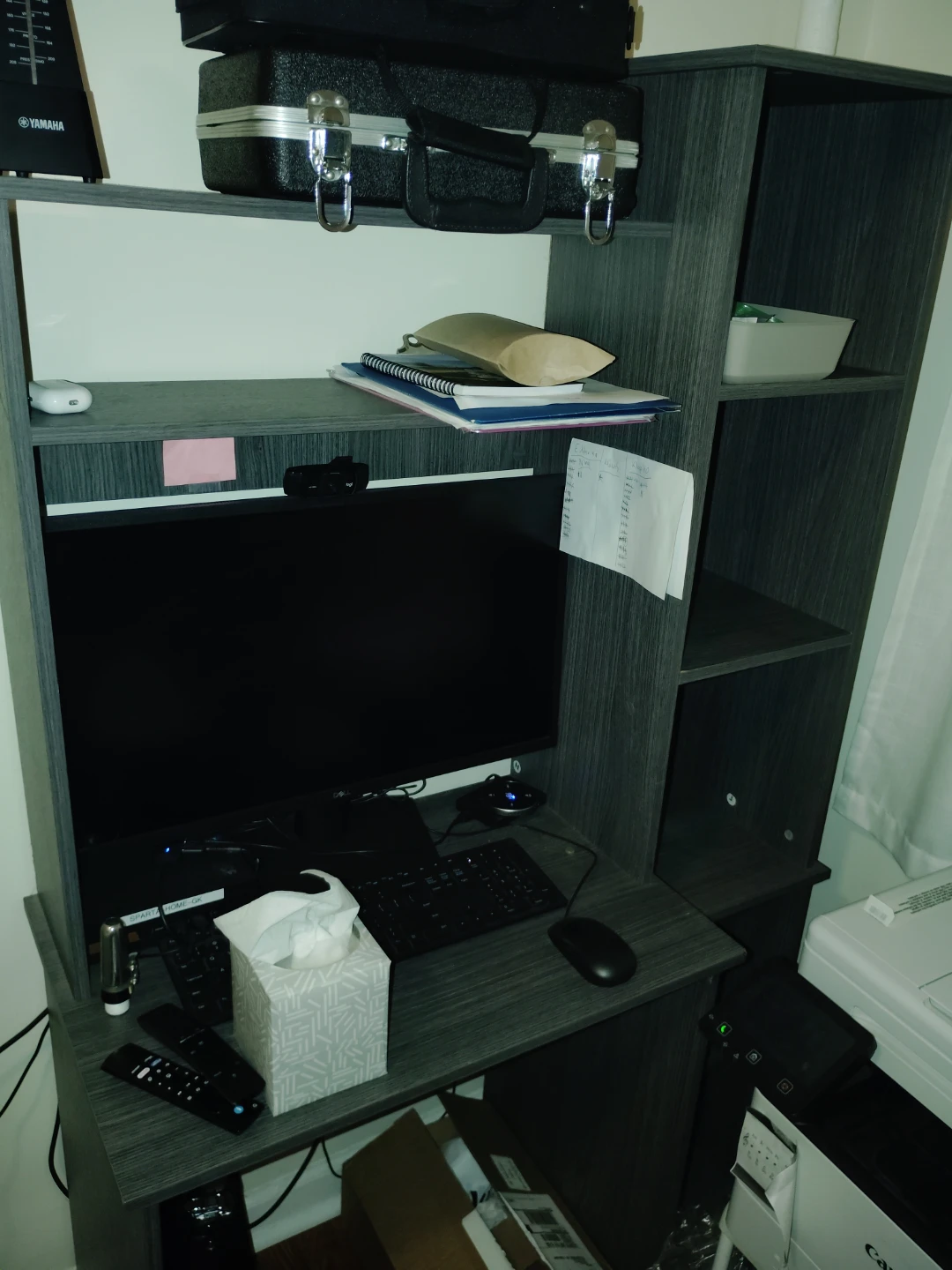 Gray Desk and bookshelf