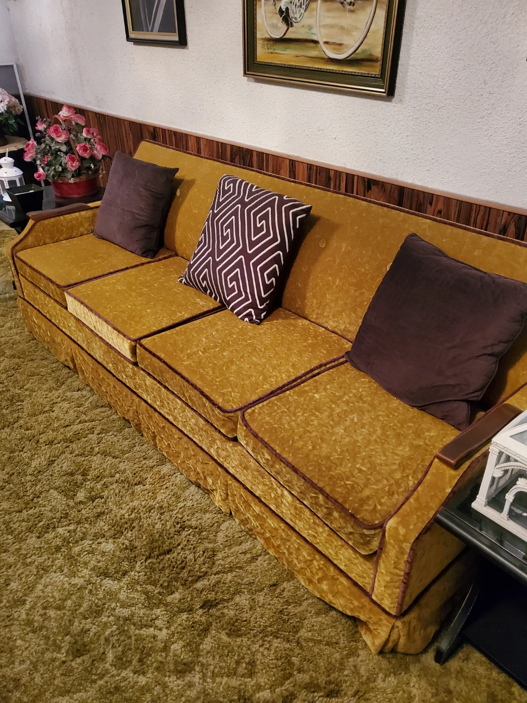 Vintage Gold Velvet Sofa