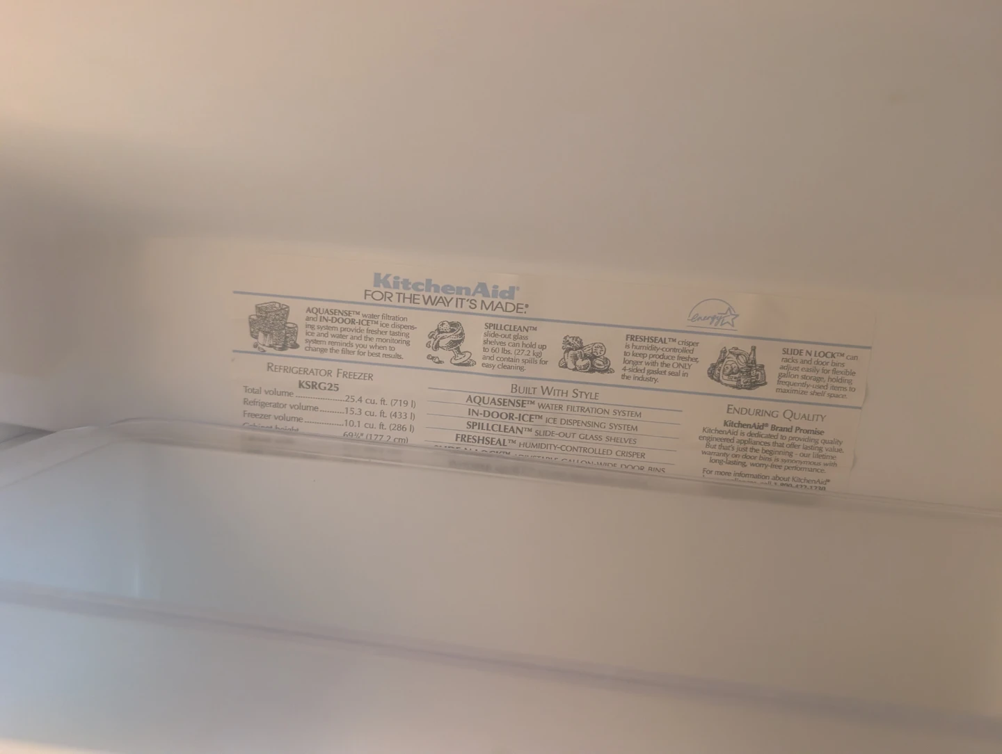 KitchenAid Refrigerator KSRG25 - photo 4