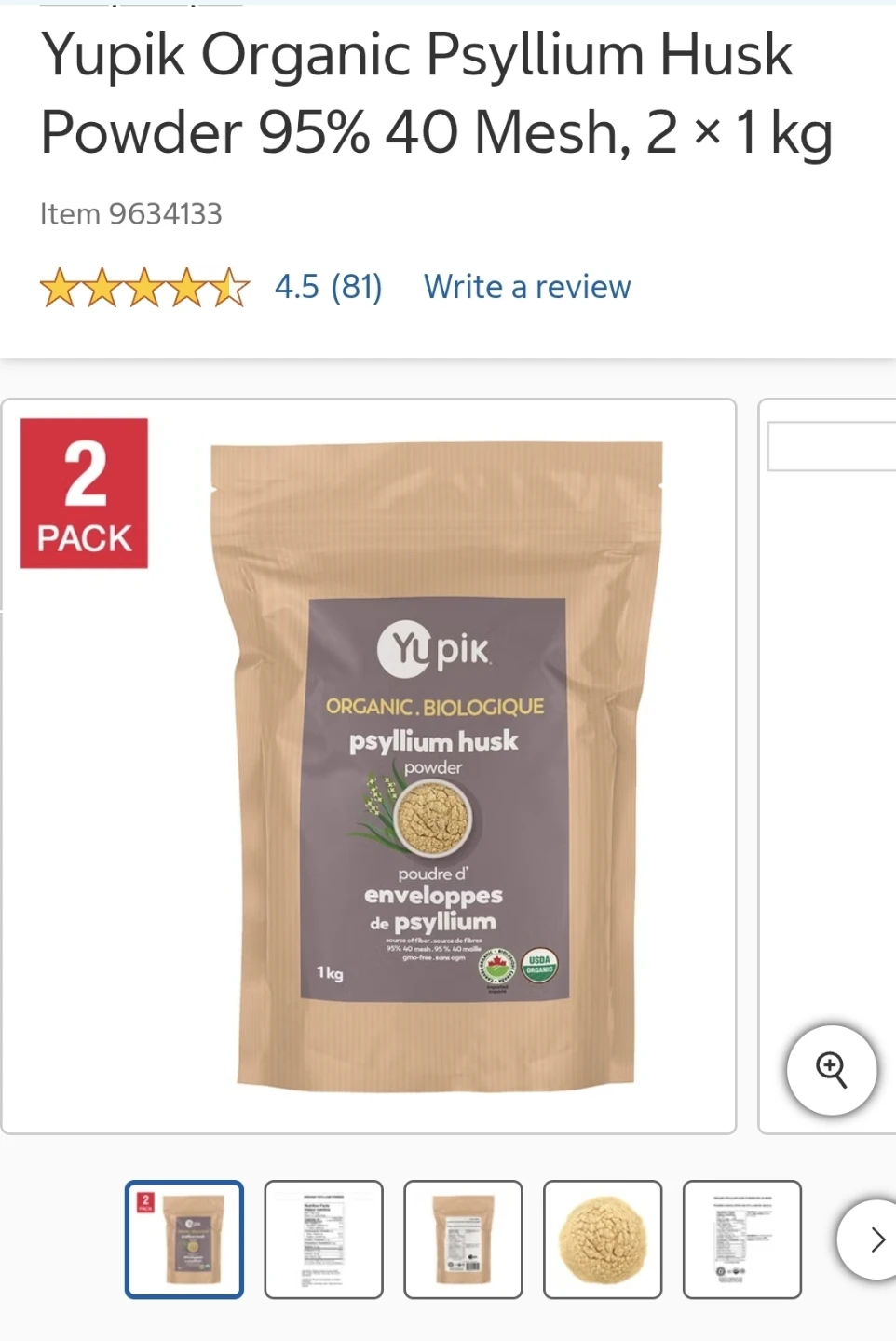 2x 1kg Organic Psyllium Husk Powder