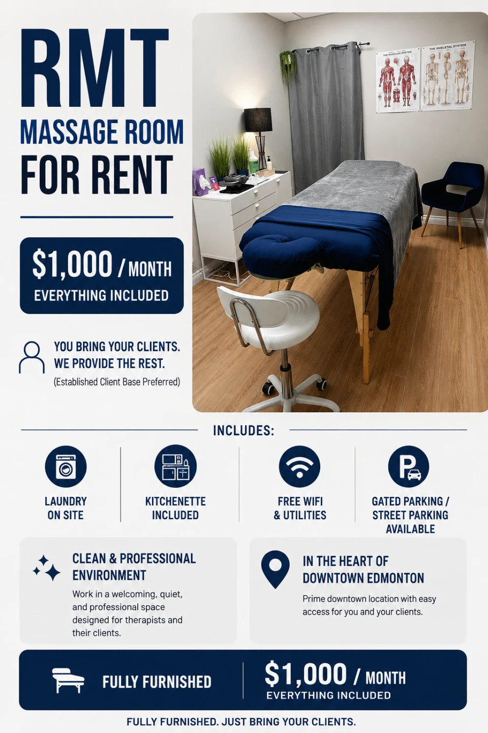 RMT Massage Room for Rent in Downtown Edmonton
